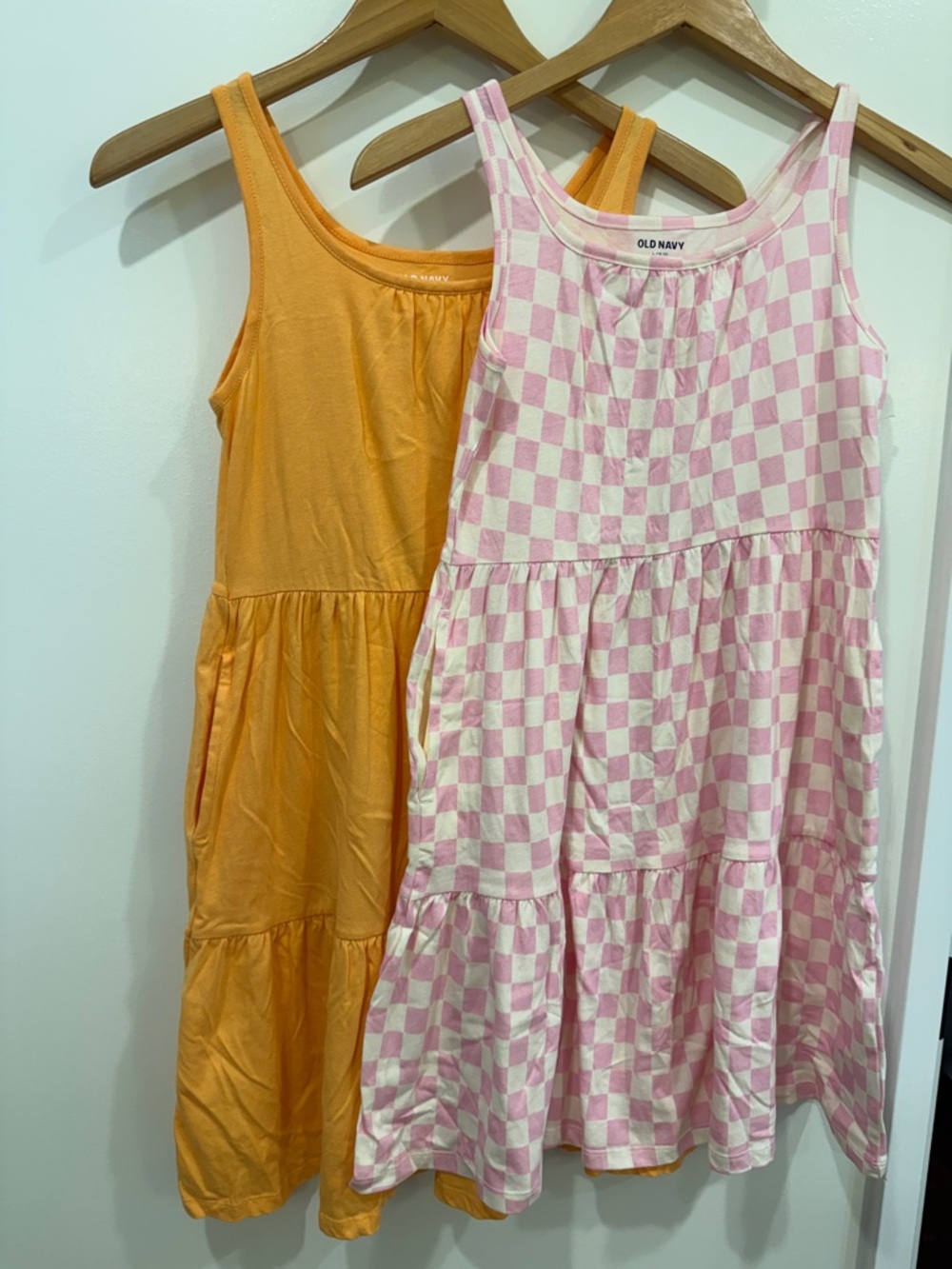 Old Navy Girls Pink Checkerboard & Orange Tank Dresses Duo
